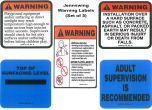 Jensen Set of 5 Warning Labels: (1) Strangulation Warning, (2) "Hot Surface" Warning, (3) Surfacing Warning, (4) Surfacing Level Marker Warning & (5) "Adult Supervision Is Recommended" Warning 